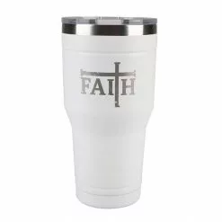 Lincoln Outfitters "Faith" 30 oz. Religious Tumbler, White - 89-646-0204 - Tumblers
