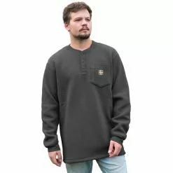 Lincoln Outfitters Men's Sherpa Henley Gray - LOKL-E0378-GUNHTR - Long Sleeve Shirts