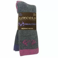Lincoln Outfitters Ladies Merino Wool Blend Boot Sock - 2 Pack - Grey With Fuchsia/Purple-Ladies Size Medium RT/L2/72120-FU-PU-M - Socks Women's