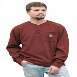 Lincoln Outfitters Men's Long Sleeve Bedford Henley Red - BRK-E0379 - Long Sleeve Shirts