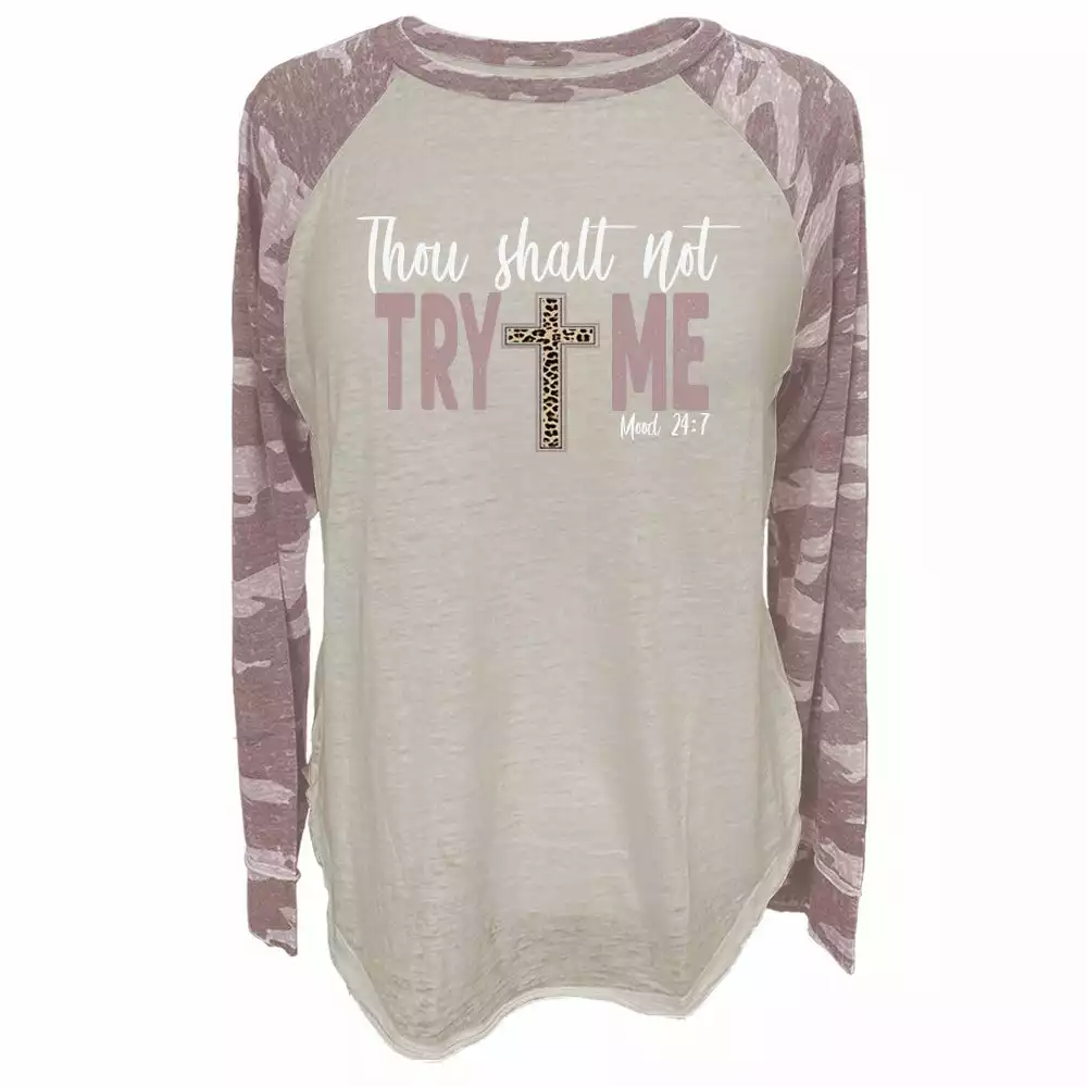 Lincoln Outfitters Ladies Long Sleeve Thou Shalt Not Try Me Zephyr Camo T-Shirt - LO-LFR-09 - Long Sleeve Shirts Women's 1 Lincoln Outfitters Ladies Long Sleeve Thou Shalt Not Try Me Zephyr Camo T-Shirt - LO-LFR-09 - Long Sleeve Shirts Women's
