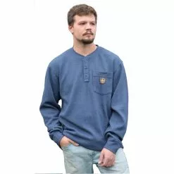 Lincoln Outfitters Men's Bedford Henley Long Sleeve Shirt Navy Heather - NVYHTR-E0379 - Long Sleeve Shirts