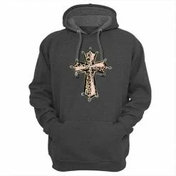 Lincoln Outfitters Cross Design Ladie's Long Sleeve Hoodie, Charcoal Heather - LO-LH27 - Hooded Sweatshirts Women's
