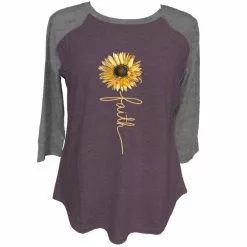 Lincoln Outfitters Ladies Three Quarter Sleeve Faith Sunflower Graphite Heather- LO-LFW-05 - Three Quarter Length Shirts Women's
