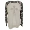 Lincoln Outfitters Ladies Long Sleeve Raglan Fashion Cross T-Shirt Camo - LO-LFR-08 - Long Sleeve Shirts Women's