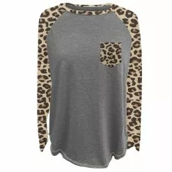 Lincoln Outfitters Ladies Long Sleeve Leopard Pocket Raglan Fashion T-Shirt - LO-LFRPK-01 - Long Sleeve Shirts Women's