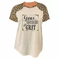 Lincoln Outfitters Ladies Short Sleeve Leopard Print Western Raglan Fashion T-Shirt - LO-LF18 - T-Shirts
